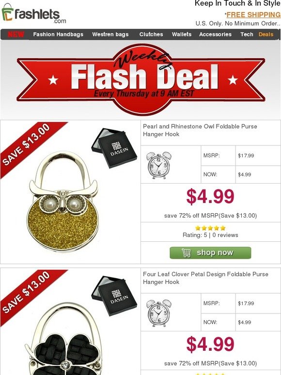 Fashlets Flash Deal - Cute & Functional Purse Hanger Only 4.99