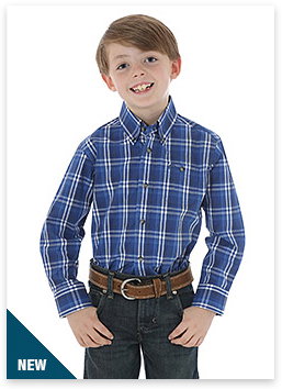 George Strait Long Sleeve Button Down Collar Boys' Plaid Shirt