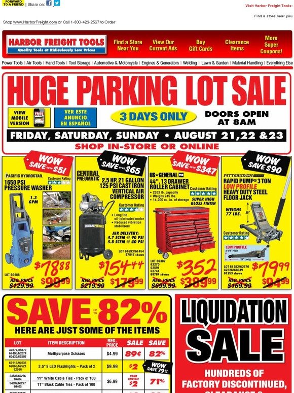 Harbor Freight Tools Huge Parking Lot Sale This Weekend Save up to