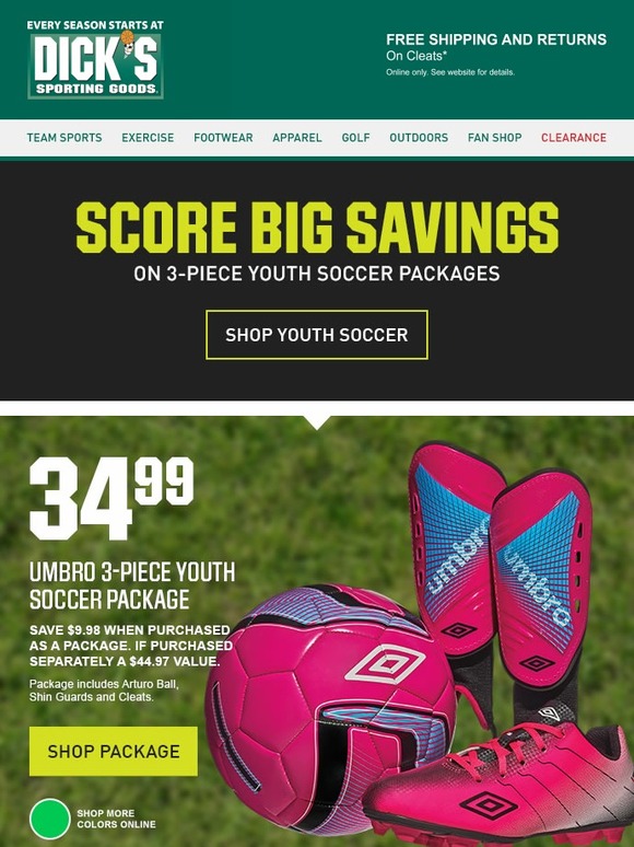 Dick's Sporting Goods Youth Soccer Packages Starting at 34.99! Milled