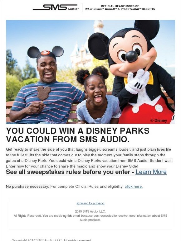 Your Chance to Win a Disney Parks Vacation for Four from SMS Audio