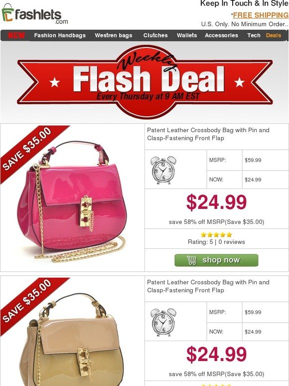Fashlets Flash Deal - Cute & Elegant Patent Leather Crossbody Bag Only $24.99