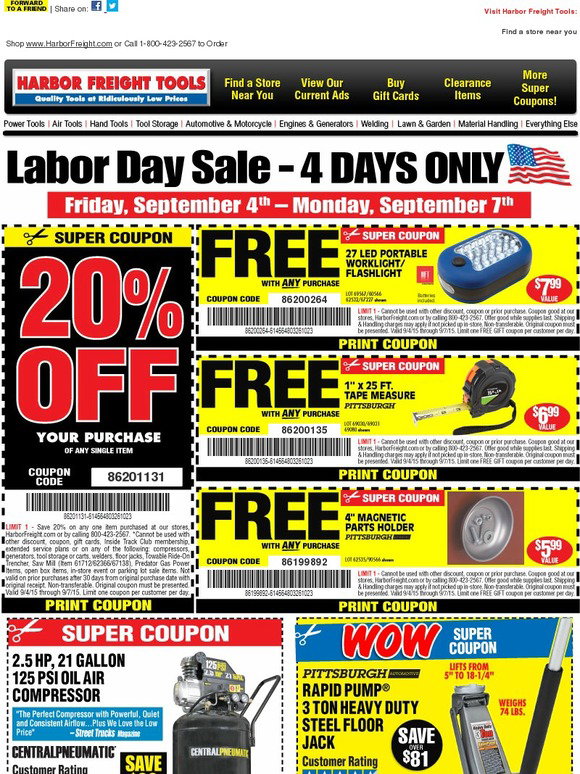 Harbor Freight Tools Huge Labor Day 4 Day Sale Starts Friday 20 off