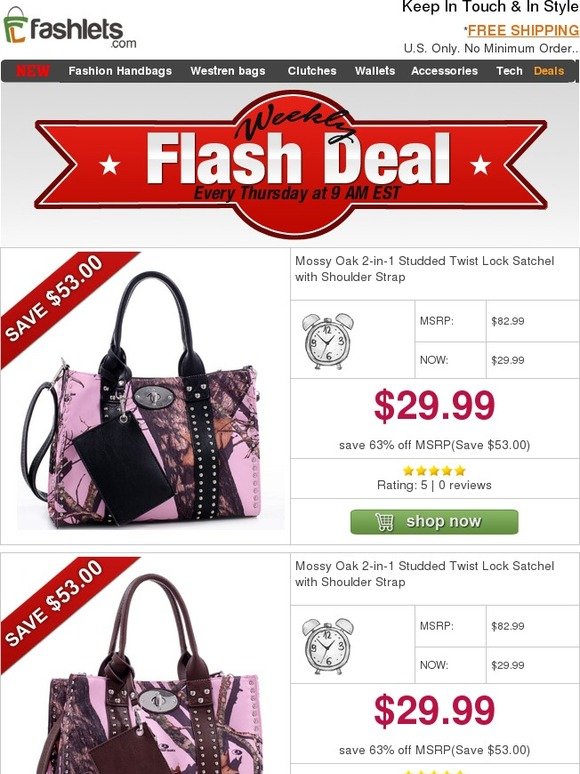 Fashlets Flash Deal - Trendy Camo 2-in-1 Satchel with Studded Accent Only $29.99