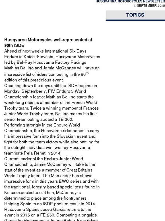 Husqvarna Motorsport News – ISDE 2015, Husqvarna looking for success in Slovakia