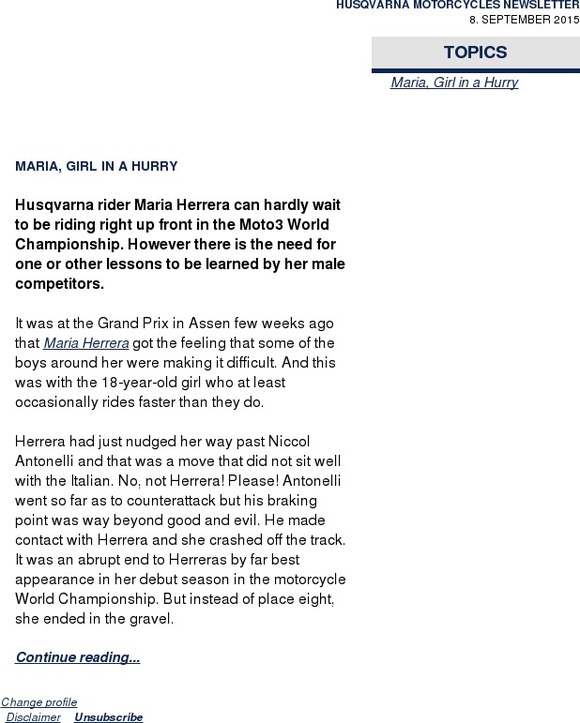 Husqvarna Motorsport News: Maria, Girl in a Hurry