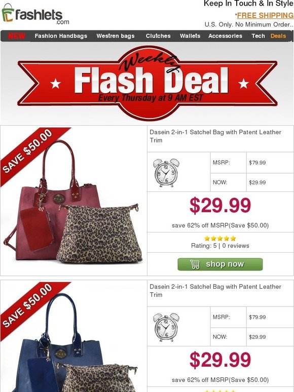 Fashlets Flash Deal - Fashlets Flash Deal - Trendy 2-in-1 Satchel Bag with Classic Twist Lock Only $29.99