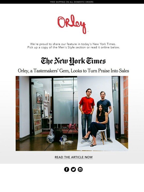 Orley featured in today's New York Times