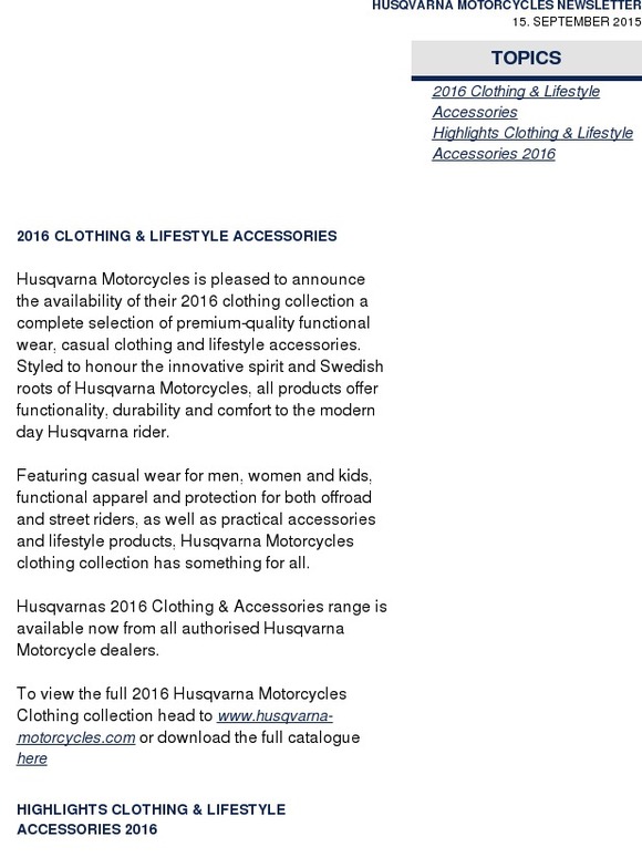 Husqvarna News: 2016 Husqvarna Motorcycles Clothing collection