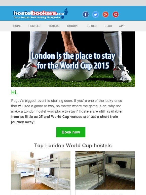 Stay in a London hostel for the rugby