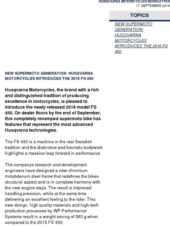 Husqvarna News - New Supermoto Generation: FS 450 2016
