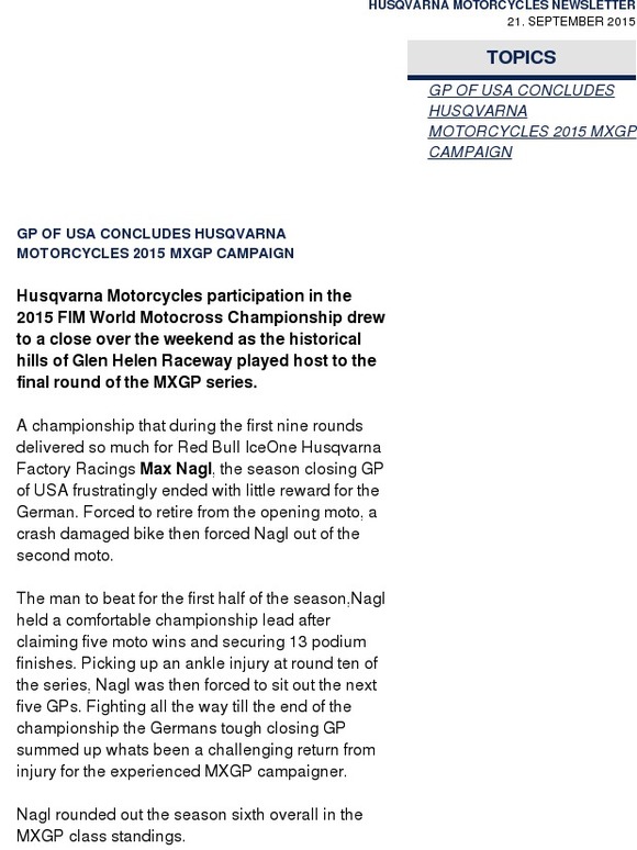 Husqvarna Motorsport News: MXGP Round 18 USA – GP of USA ends 2015 season