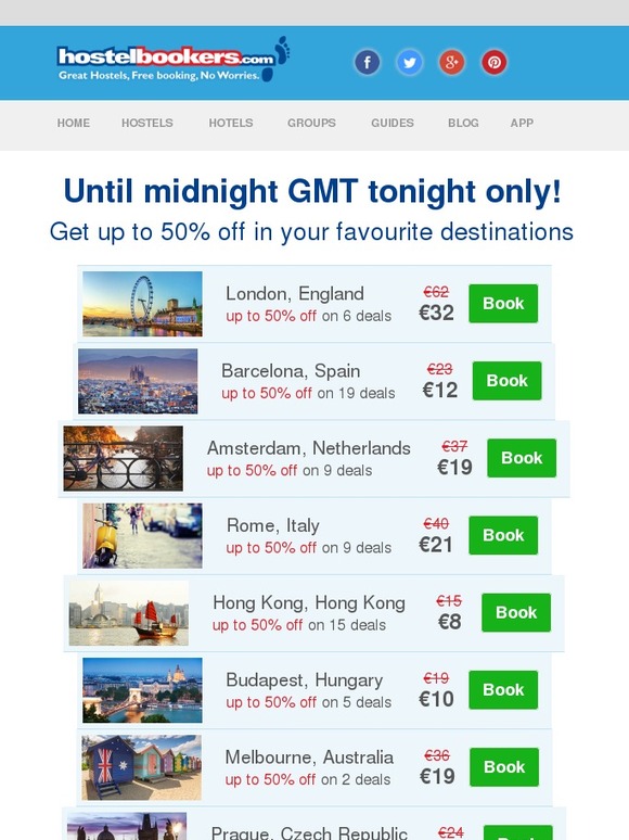 Up to 50% off hostels today. Book now!