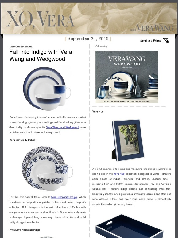 Fall into Indigo with Vera Wang and Wedgwood -- Dedicated Email