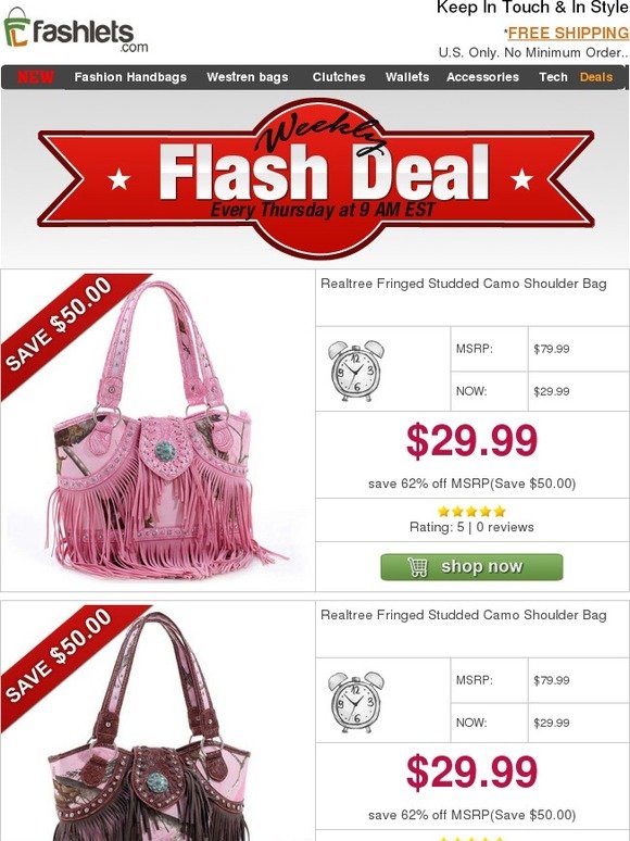 Fashlets Flash Deal - Realtree Trendy Fringed & Studded Camo Shoulder Bag Only $29.99