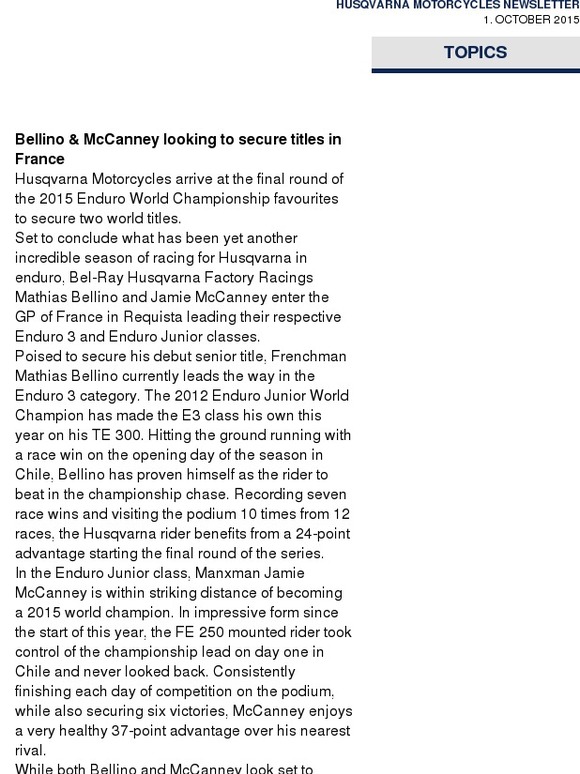 Husqvarna Motorsport News – EWC Round 7, Preview