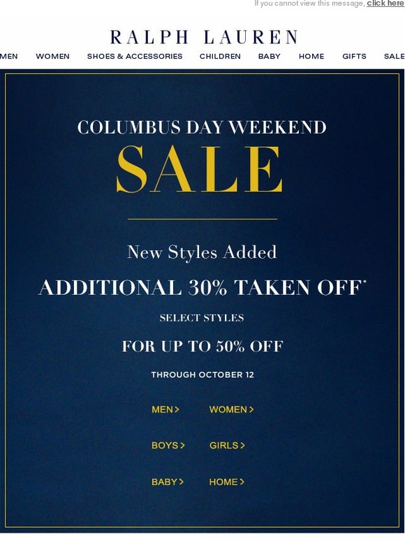 ralph lauren columbus day sale