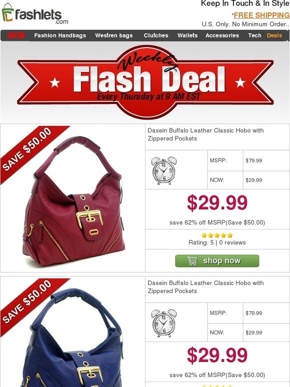 Fashlets Flash Deal - Classic Hobo Restock with The Lowest VIP Price $29.99, 4 Color Options