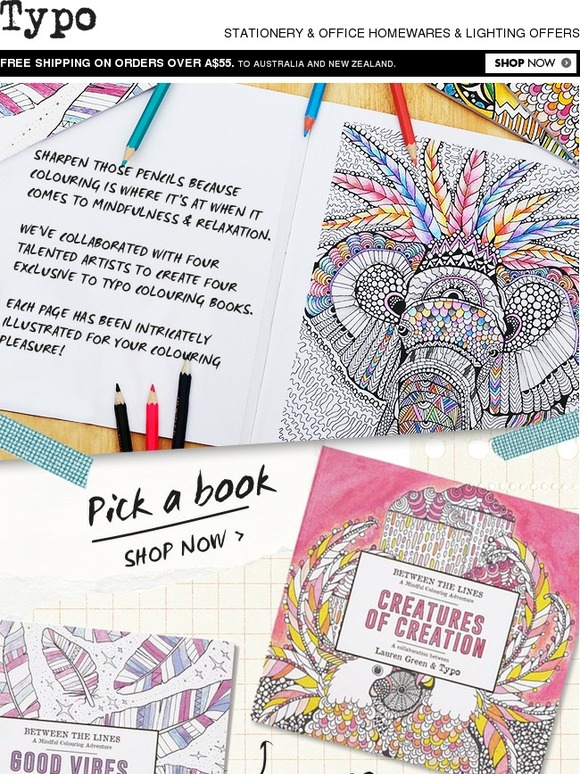 Typo New & Exclusive to Typo Colouring Books Milled