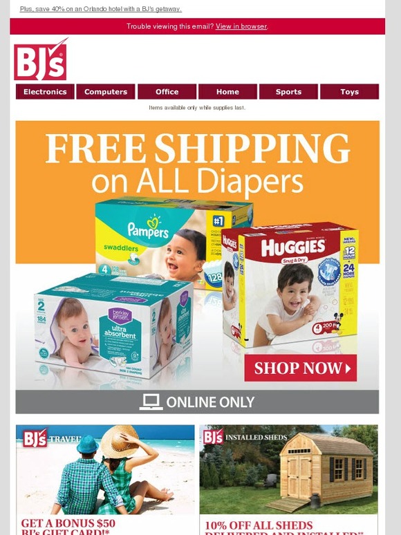 BJs Wholesale Club FREE shipping on ALL diapers save today! Milled