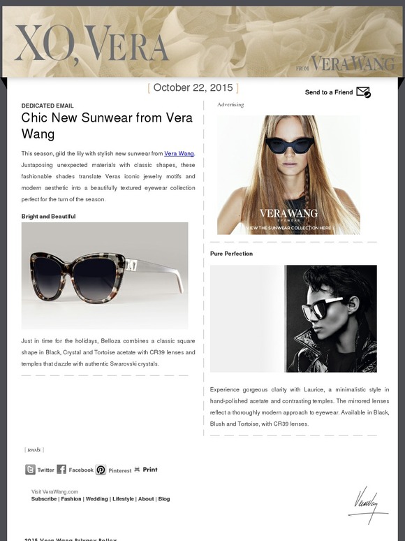 Chic New Sunwear from Vera Wang -- Dedicated Email