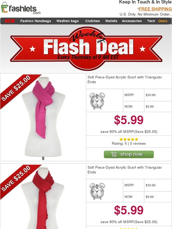 Fashlets Flash Deal - Soft Piece-Dyed Acrylic Scarf Only $5.99