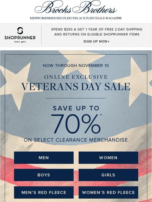brooks brothers veterans day sale