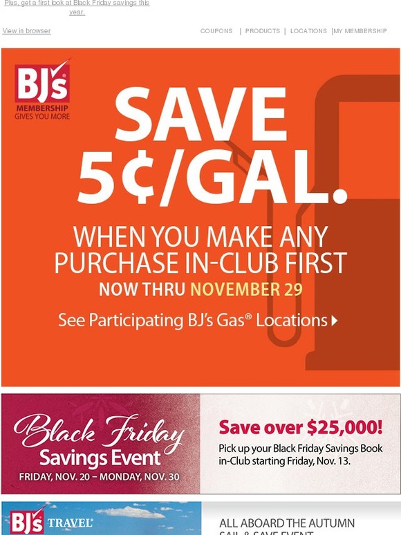 BJs Wholesale Club Save 5 cents a gallon on BJ's Gas! Milled