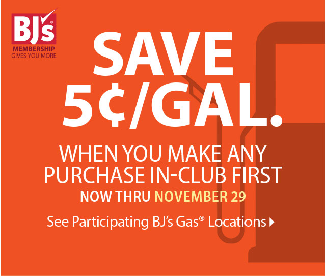BJs Wholesale Club Save 5 cents a gallon on BJ's Gas! Milled