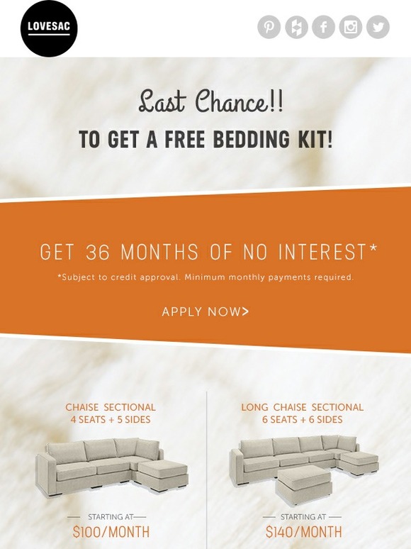 LoveSac Last chance to get a free Bedding Kit! Milled
