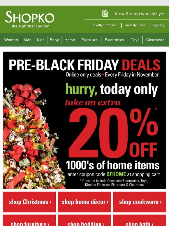 Shopko: Pre-Black Friday Deal | Extra 20% off Home | Milled