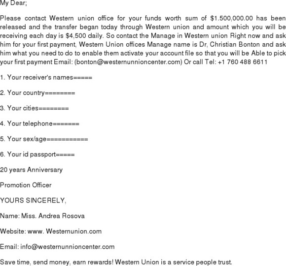 Your Western Union Payment is Available.
