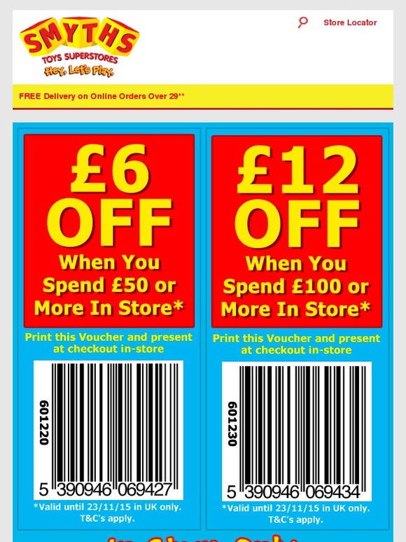 Smyths Toys HQ: FREE £12 In Store Money Off Voucher | Milled