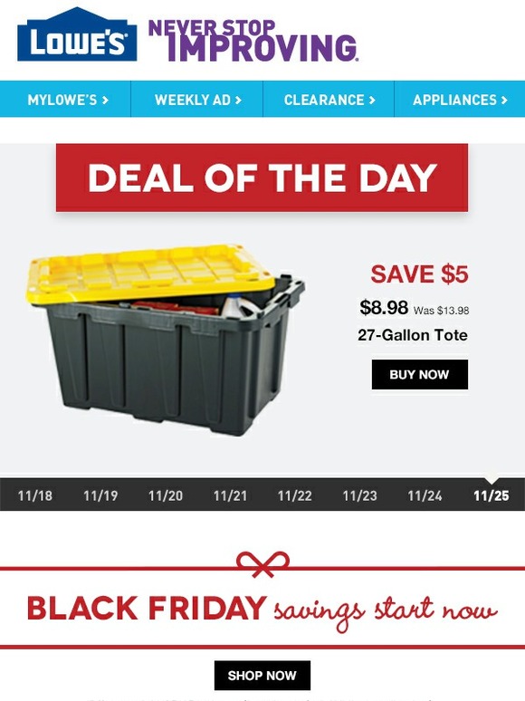 Lowes Deal of the Day 27Gallon Tote Now 8.98 Milled