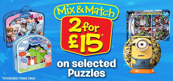 Mix and match 2 For £15 on selected Puzzles