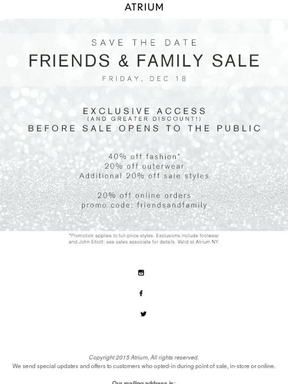 Friends & Family Sale - Save the Date!