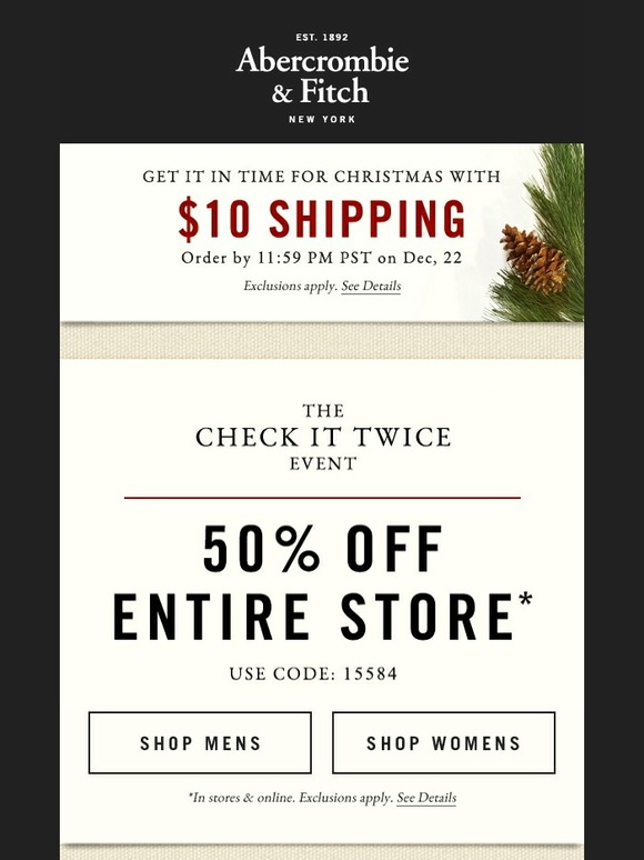 Abercrombie & Fitch Get a 10 Bonus Card when you give Gift Cards