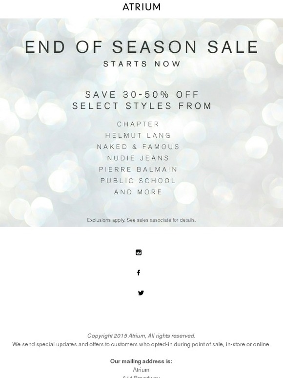 END OF SEASON SALE!