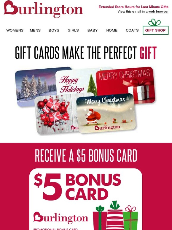 Burlington Coat Factory: $5 Bonus For Every $50 You Spend On Gift Cards 