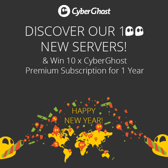 Discover our 100 new servers & Win 10 x CyberGhost Premium
Subscription for 1 Year