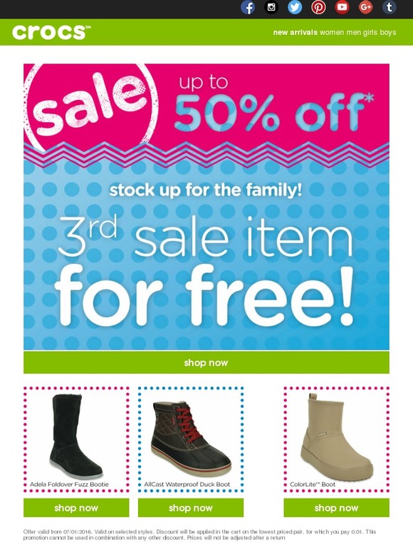 crocs buy one get second half price