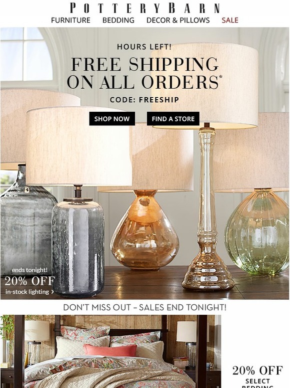 Pottery Barn Hours Left! Free Shipping on everything + 20 off in