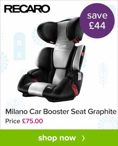 Recaro Milano Car Booster Seat Graphite. Save £44. Price £75.00. Shop Now.