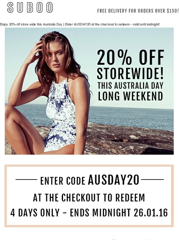 Suboo Happy Australia Day Shop 20 OFF Storewide Ends Midnight