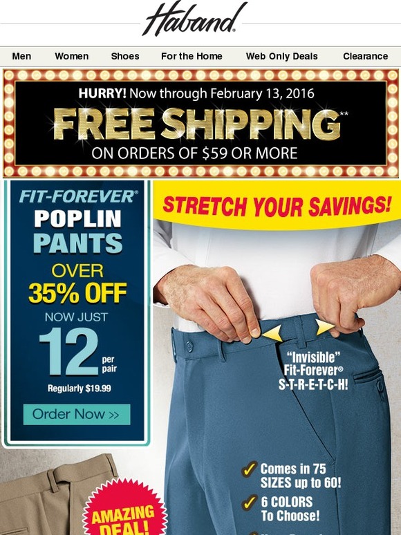 Haband All Sizes FitForever Poplin Pants Just 12 + Free Shipping