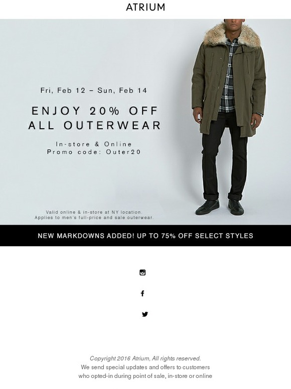 Enjoy 20% off all outerwear!