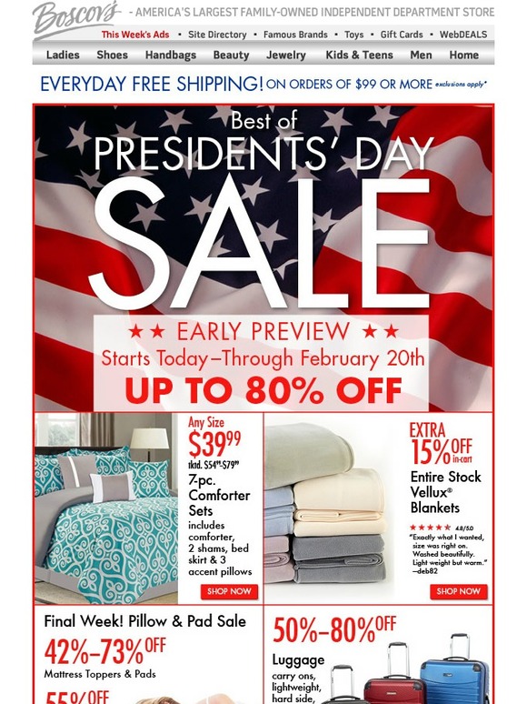 Boscov's Save Up to 80 in our President s Day Sale Milled