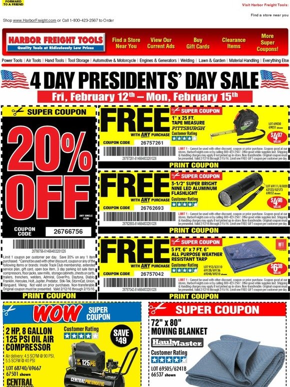 Harbor Freight Tools Huge 4 Day Presidents' Day Sale this Weekend 20