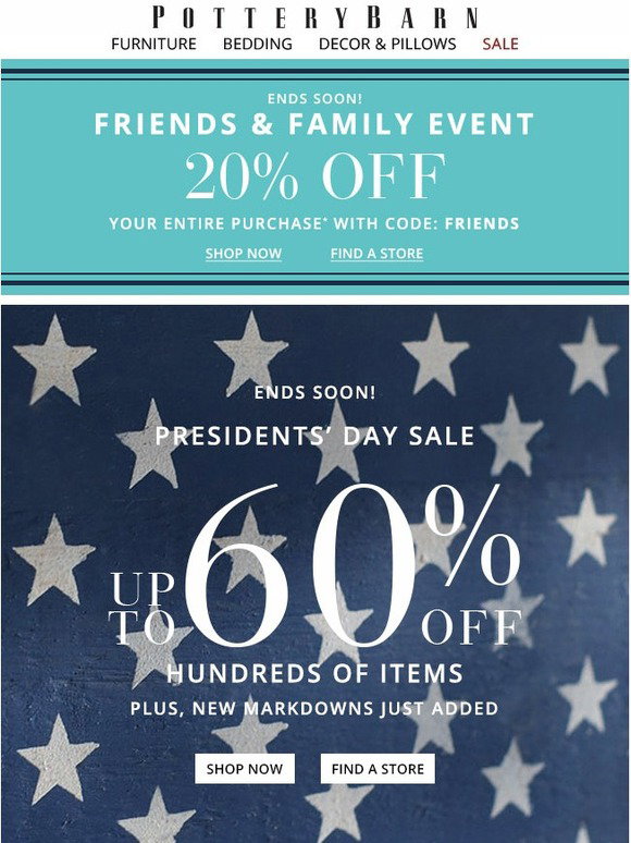Pottery Barn Our Presidents’ Day Sale + Friends & Family Event = BIG
