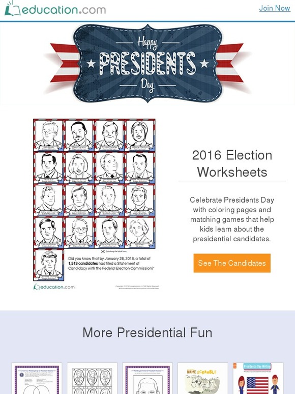 Education.com: Happy Presidents Day! 2016 Presidential Candidates ...